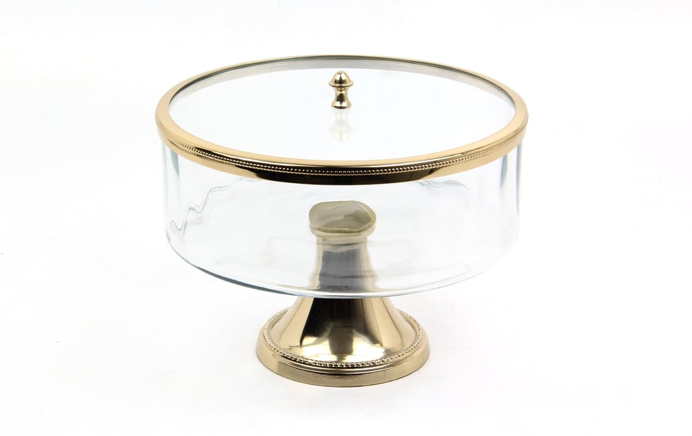 Lmd Optık Cam Ayaklı Buyuk Gold Kavanoz 26,5x26,5x22,5 Cm
