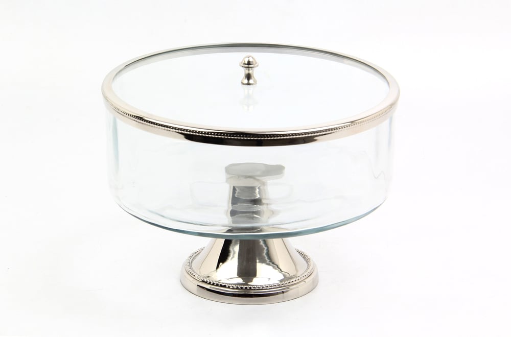Lmd Optık Cam Ayaklı Buyuk Nıkel Kavanoz 26,5x26,5x22,5 Cm