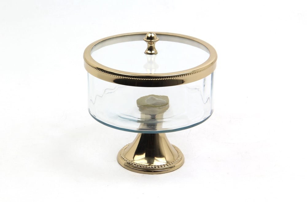 Lmd Optık Cam Ayaklı Kucuk Gold Kavanoz 15,7x15,7x18,5 Cm