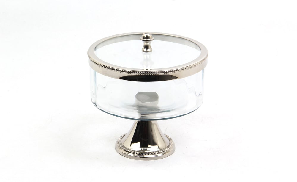 Lmd Optık Cam Ayaklı Kucuk Nıkel Kavanoz 15,7x15,7x18,5 Cm