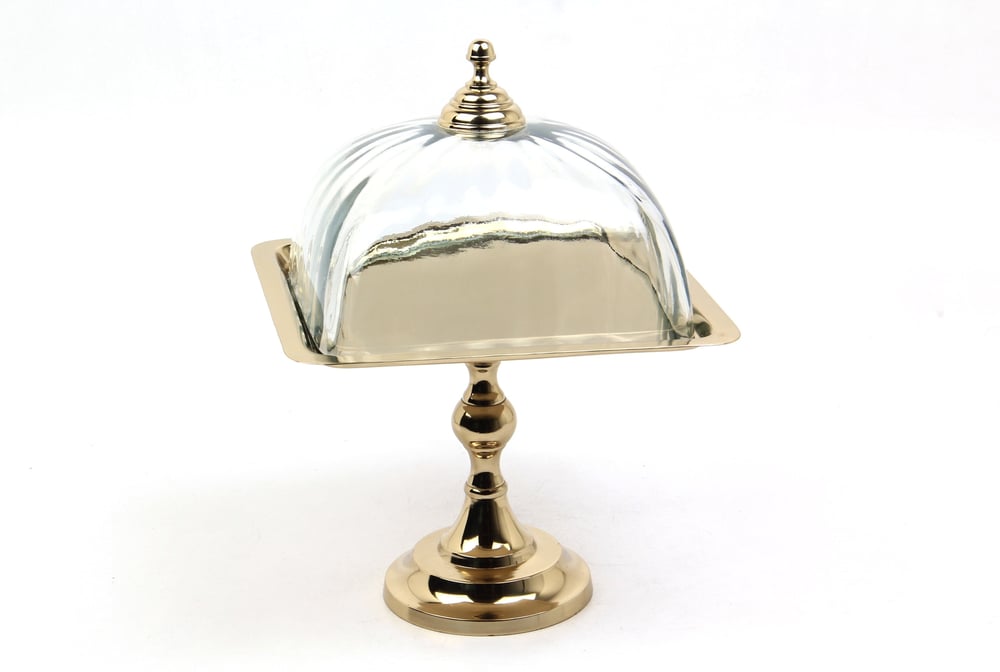 Lmd Optık Cam Kare Gold Ayaklı Kek Standı24x24x33,5 Cm