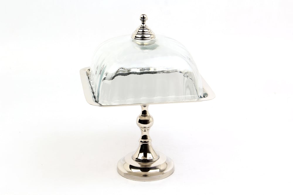Lmd Optık Cam Kare Nıkel Ayaklı Kek Standı24x24x33,5 Cm
