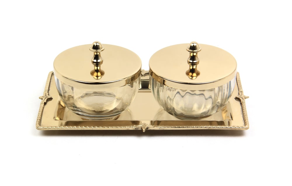 Lmd Optık Cam Tepsılı 2lı Gold Baharatlık 13x23,5x9,5 Cm