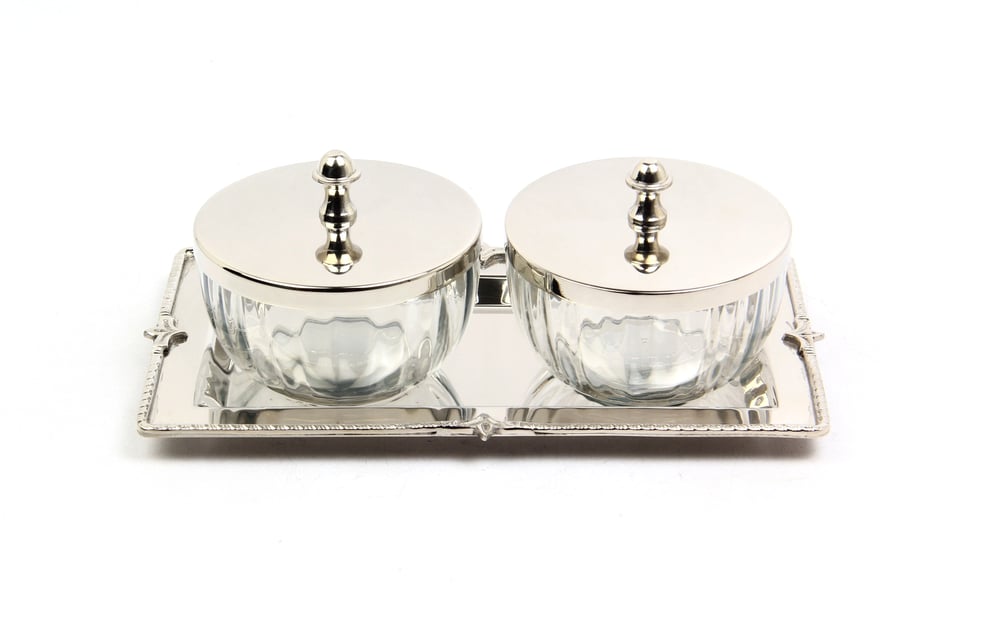 Lmd Optık Cam Tepsılı 2lı Nıkel Baharatlık 13x23,5x9,5 Cm