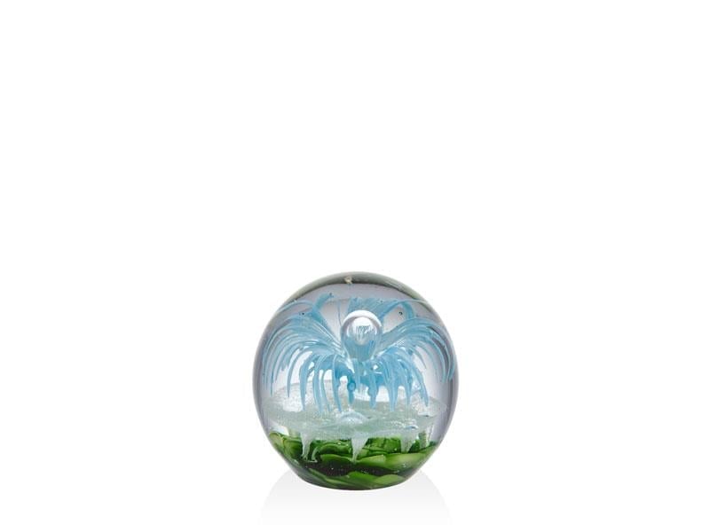 LMD PEARL BLUE GREEN GLASS DECOR 9X9X9CM