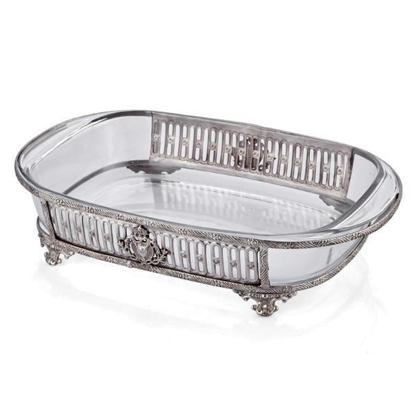 LMD PİRİNÇ YAKLI CAM SUNUM KABI SILVER 40*29*7 CM