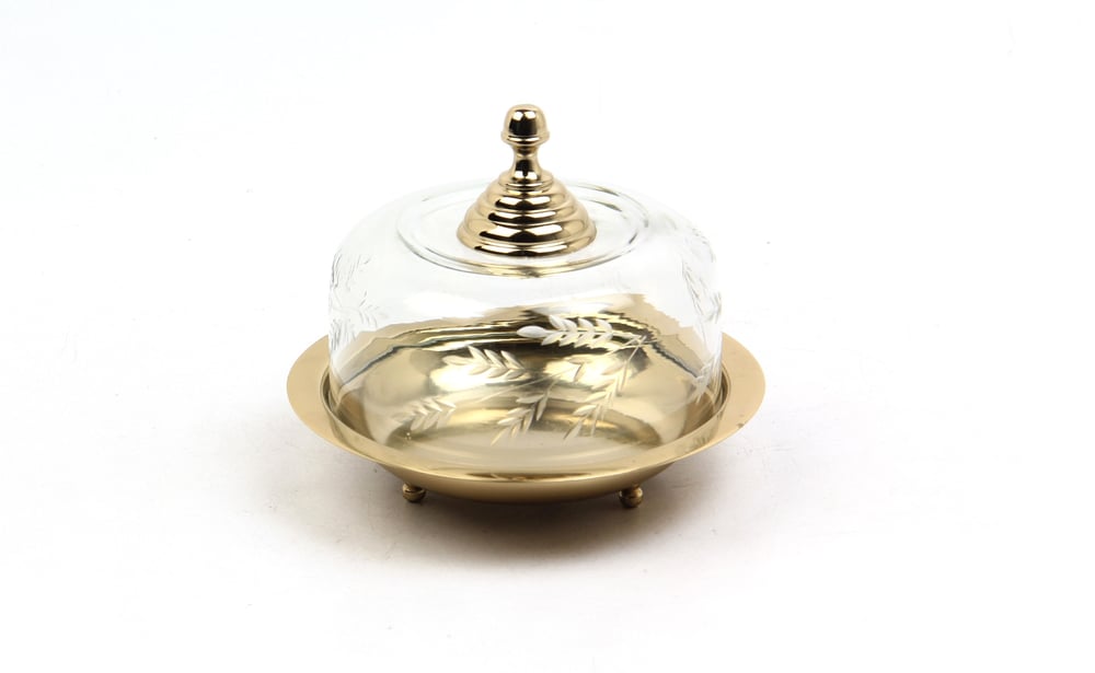 Lmd Yaprak Desenlı Cam Kapaklı Gold Tereyaglık 15x15x12,5 Cm