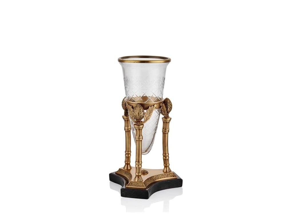 LMD ZEUS KONIK CAMLI BRASS KUCUK BOY VAZO 23X23X45 CM