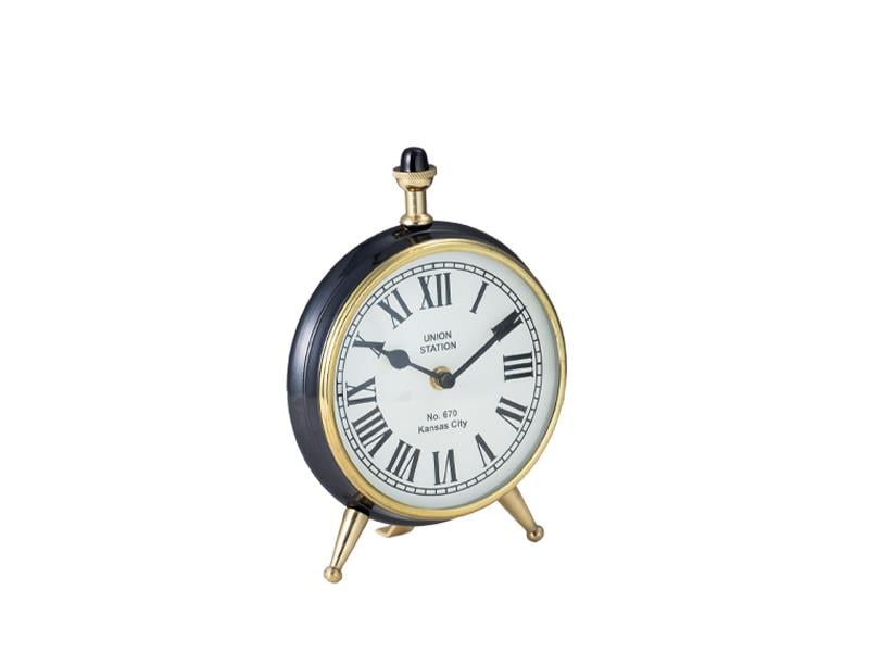 LMDR BLACK NICKEL SHINY BRASS TABLE CLOCK 8X17,5X22,5 CM
