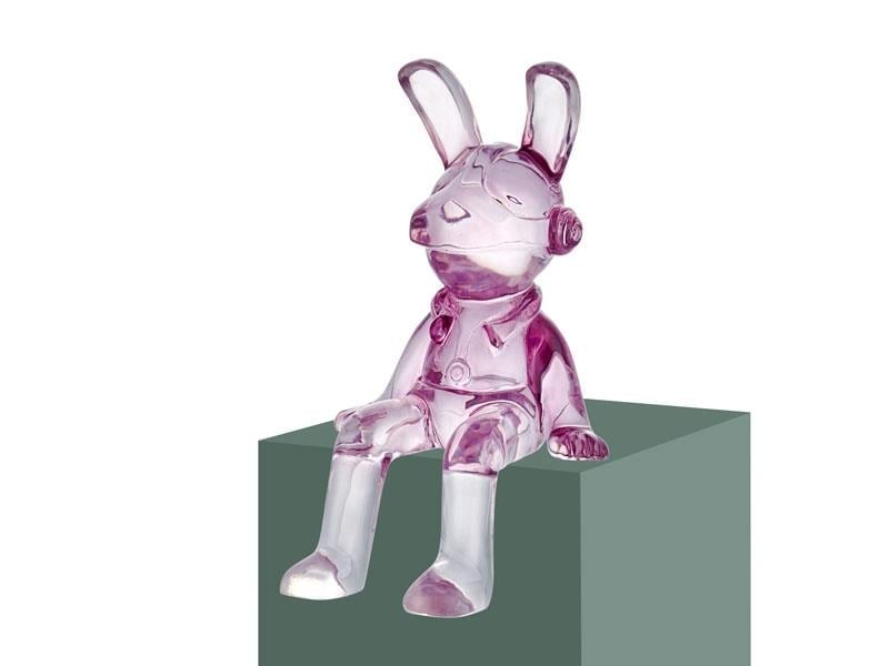 LMDR RABBIT SITTING CLEAR RESIN PINK DECOR 13X13,5X24,5CM