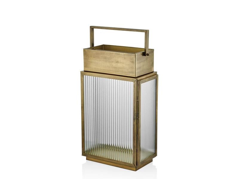 LMDR RECTANGULAR ANTIQUE BRASS LARGE LANTERN 18X32X53 CM