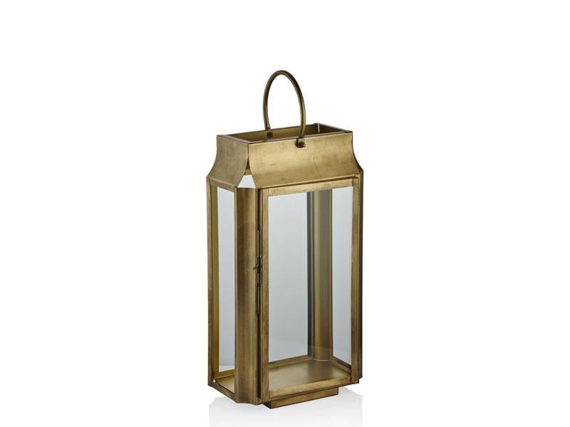 LMDR RECTANGULAR ANTIQUE BRASS SMALL LANTERN WITH ROUND HANDLE 17X28X52 CM