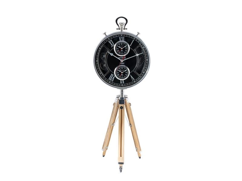 LMDR TIMER NICKEL FLOOR CLOCK ON TEAKWOOD TRIPOD 62X62X138 CM