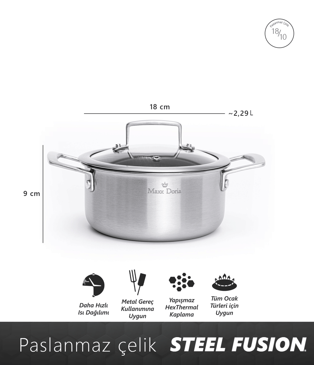 Maxx Doria Steel Fusion 18 Cm Derin Tencere Pa3017