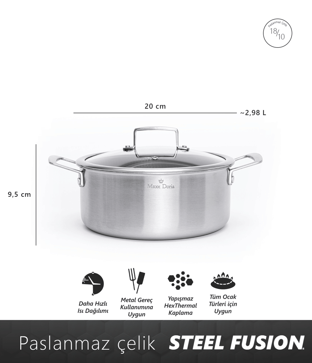 Maxx Doria Steel Fusion 20 Cm Derin Tencere Pa3018