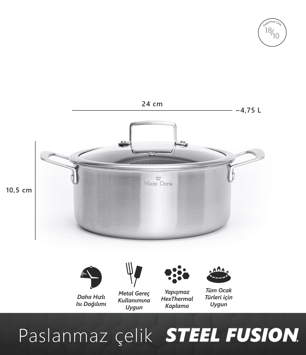 Maxx Doria Steel Fusion 24 Cm Derin Tencere Pa3019