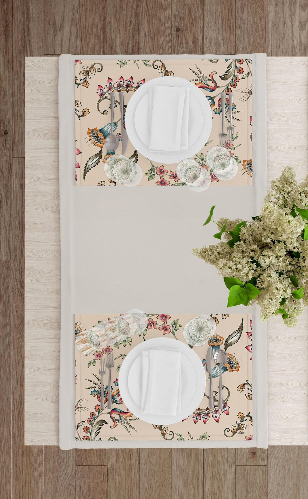 Mia Flower- 2 Amerikan Servis 6 Lı  Set - 50 X 35 Cm