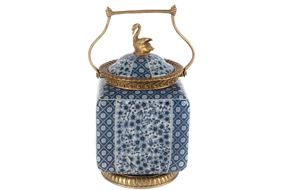 Mikasa Blue Blanc Gold Pors Dekor Kutu 14X14X27 Cm