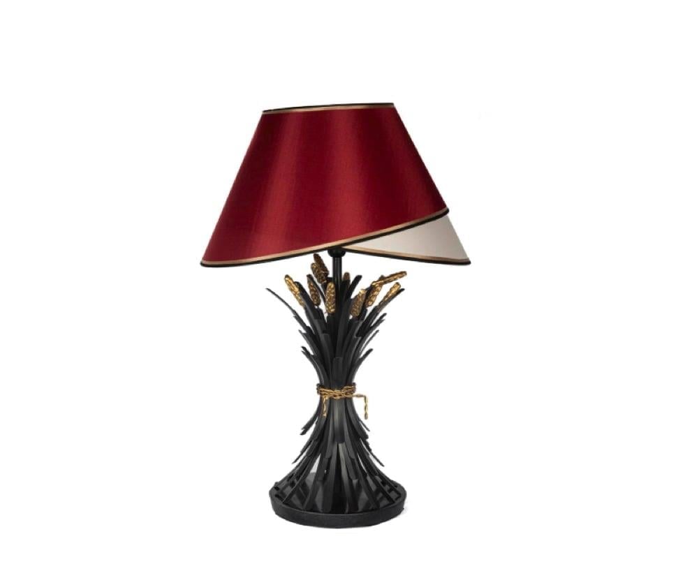 MİKASA Bordo Şapkalı Başak Siyah Gold Abajur 55x55x83cm