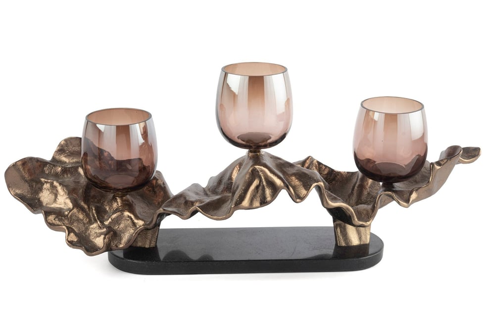 Mikasa Bronz Siyah Granit 3lü Cam Mumluk 61x25cm