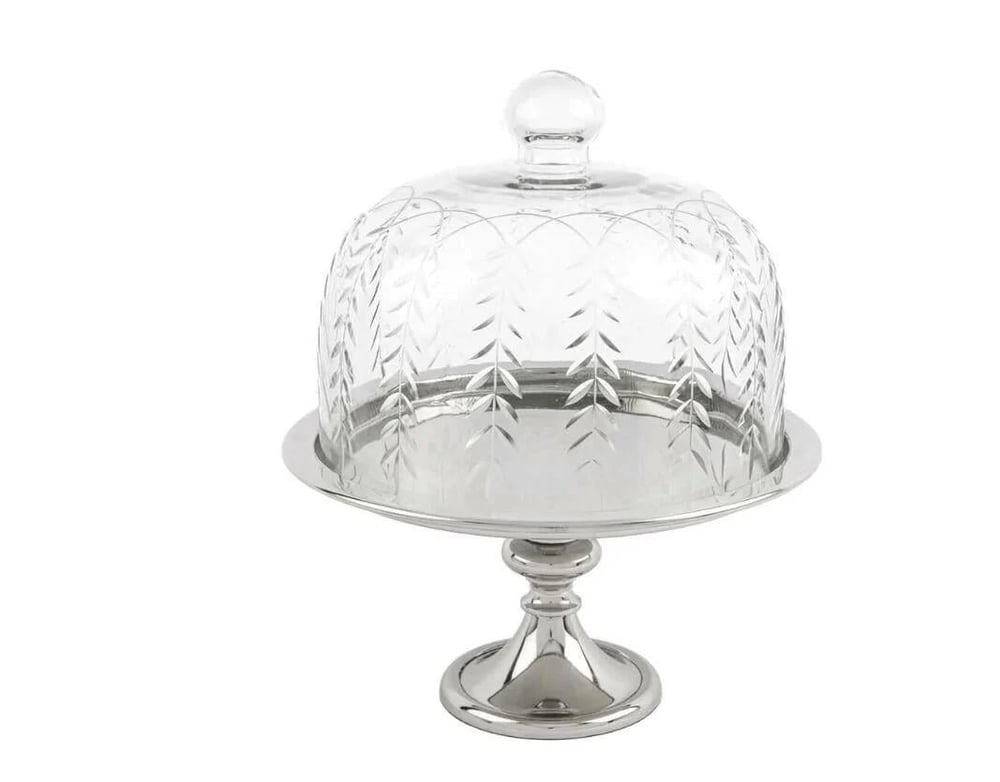 mikasa  Darly Gümüş Cam Kapaklı Metal Kek Standı 22x27vm
