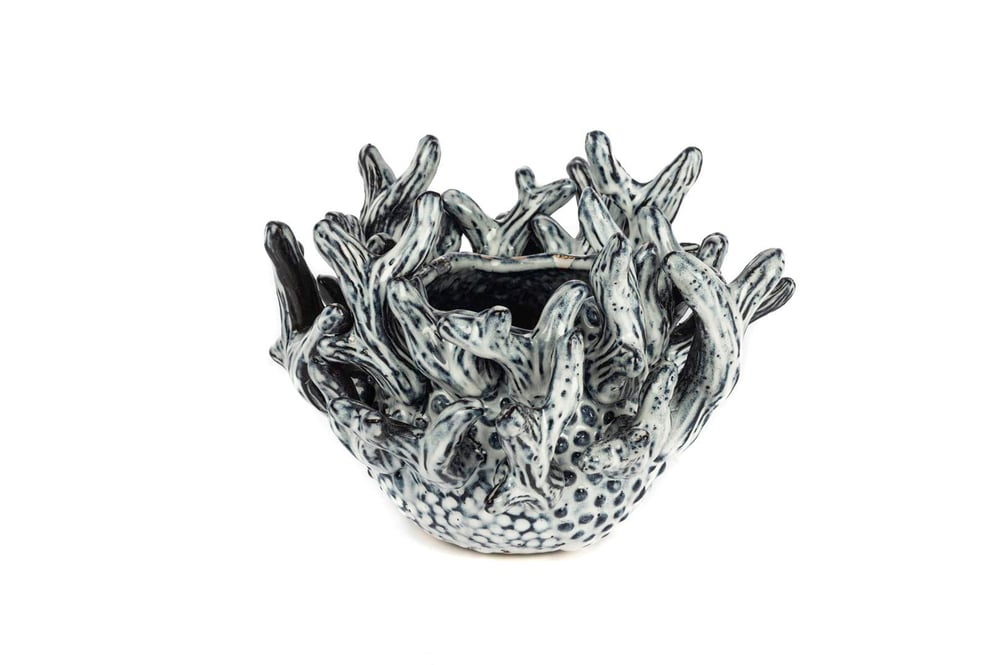 MİKASA Gri Mercanlı Seramik Saksı 25x18cm