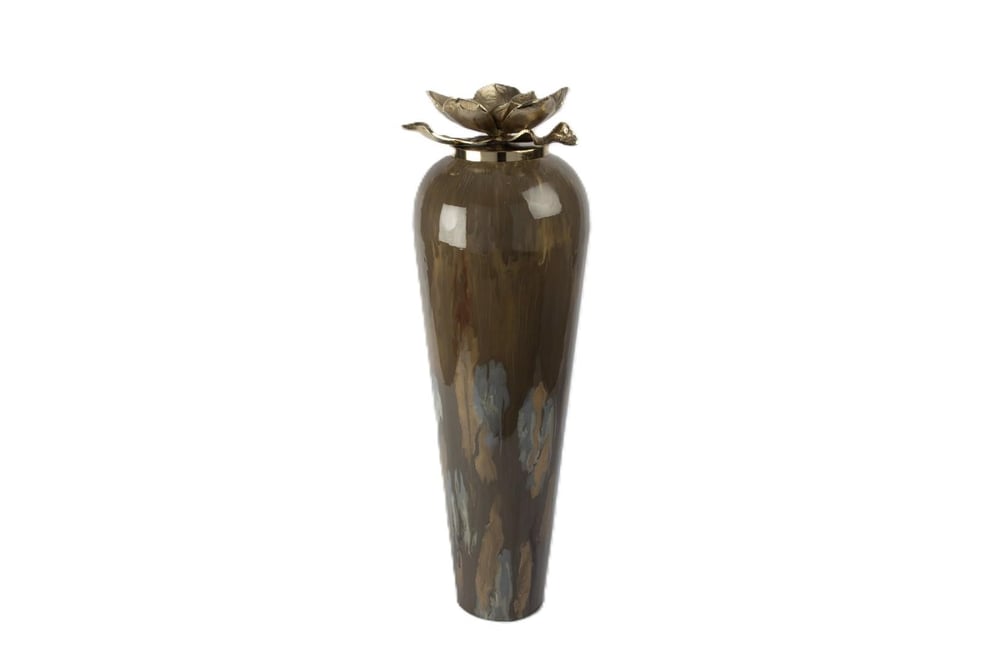 Mikasa Kahverengi Boyalı Cam Gold Çiçek Figür 78X22 Cm