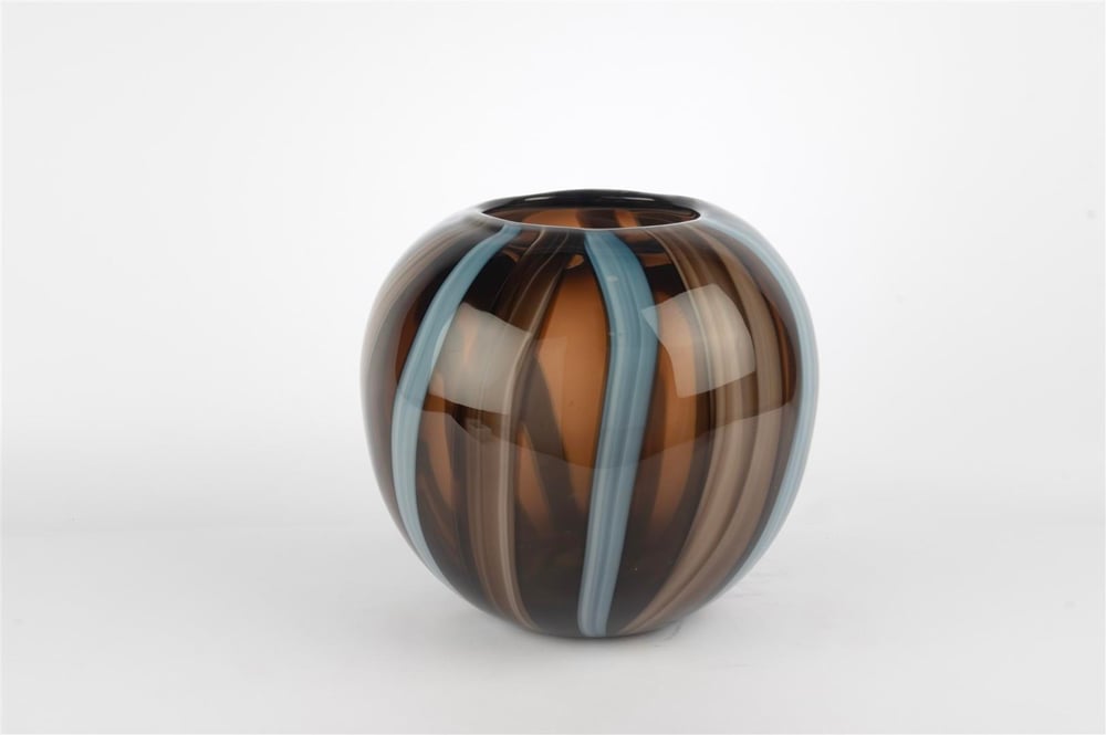 MİKASA KAHVERENGİ MAVİ ŞERİTLİ CAM VAZO 20X23 CM