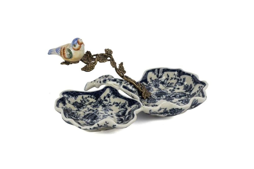 MİKASA KUŞ FİGÜRLÜ MAVİ YAPRAK TABAK 23X15 CM