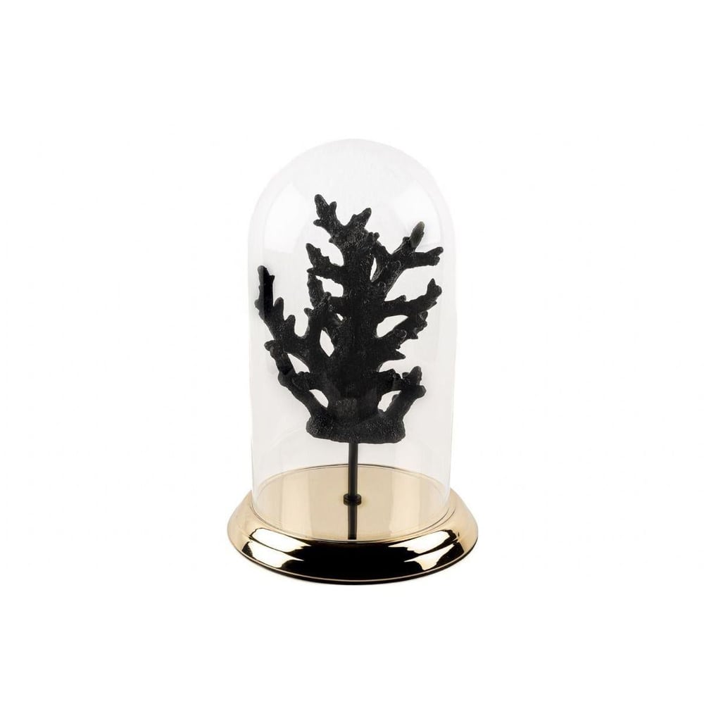 MİKASA METAL GOLD STANDLI MERCAN SİYAH YUVARLAK CAM FANUS 25X38 CM