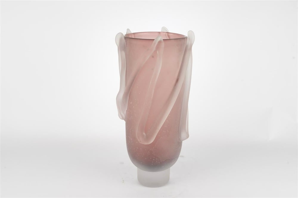 MİKASA PEMBE MAT KABARTMALI CAM VAZO 38X17 CM