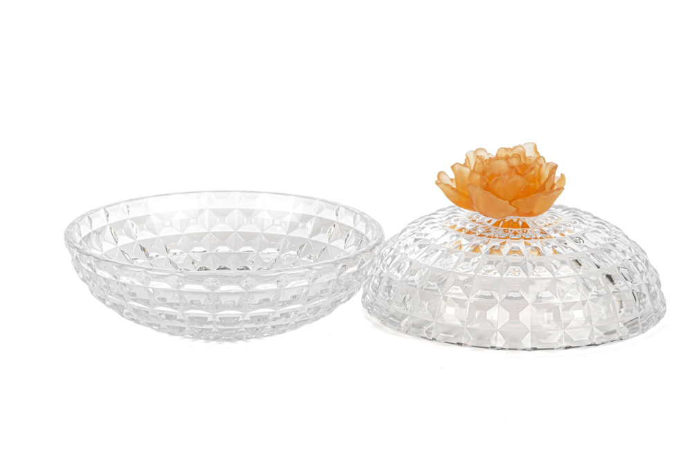 Mikasa Turuncu Çiçekli Cam Şekerlik 20x16cm