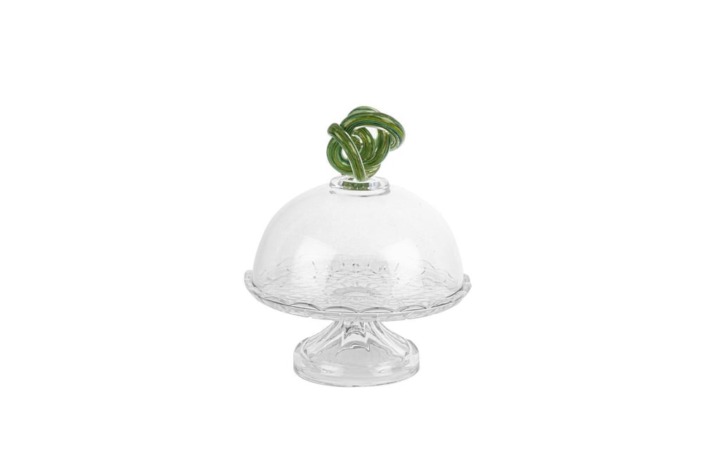 MİKASA YEŞİL KAPAKLI CAM KEK STANDI 18X21 CM