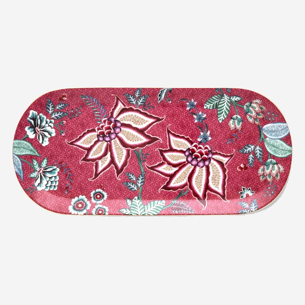 Pıp Studıo Flower Festival Kırmızı Oval Kek Servis Tabağı 33 Cm