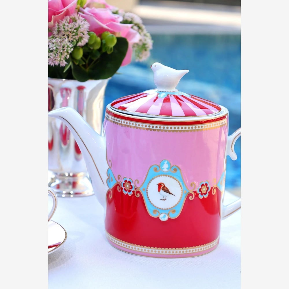 Pıp Studıo Love Birds Kırmızı/Pembe Madalyon Desenli Demlik 1,3 Lt.