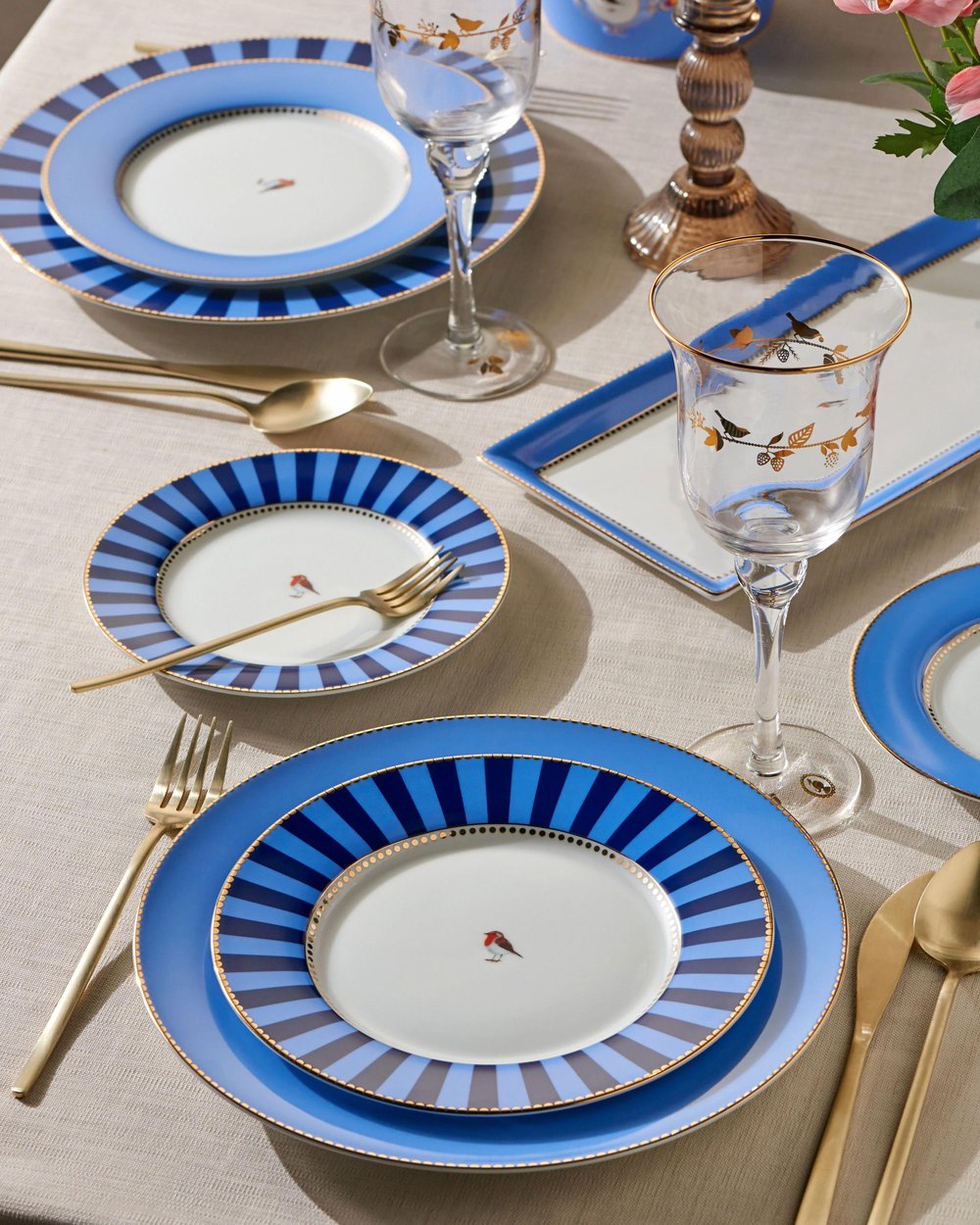 Pip Studio Mavi Porselen Servis Tabağı 33,3X15,5 Cm Love Birds Collection