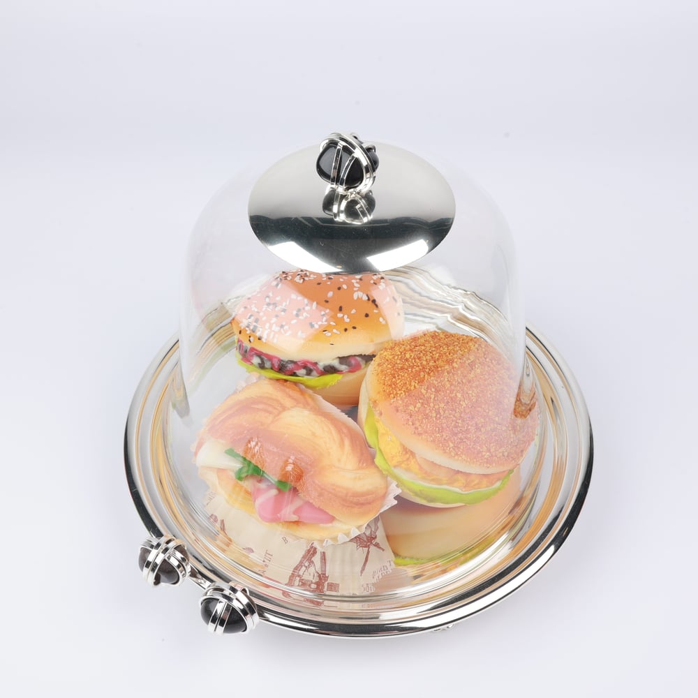 Select Dt Cake Stand Wıth Glass Cover Beyaz Taş -Siyah Taş