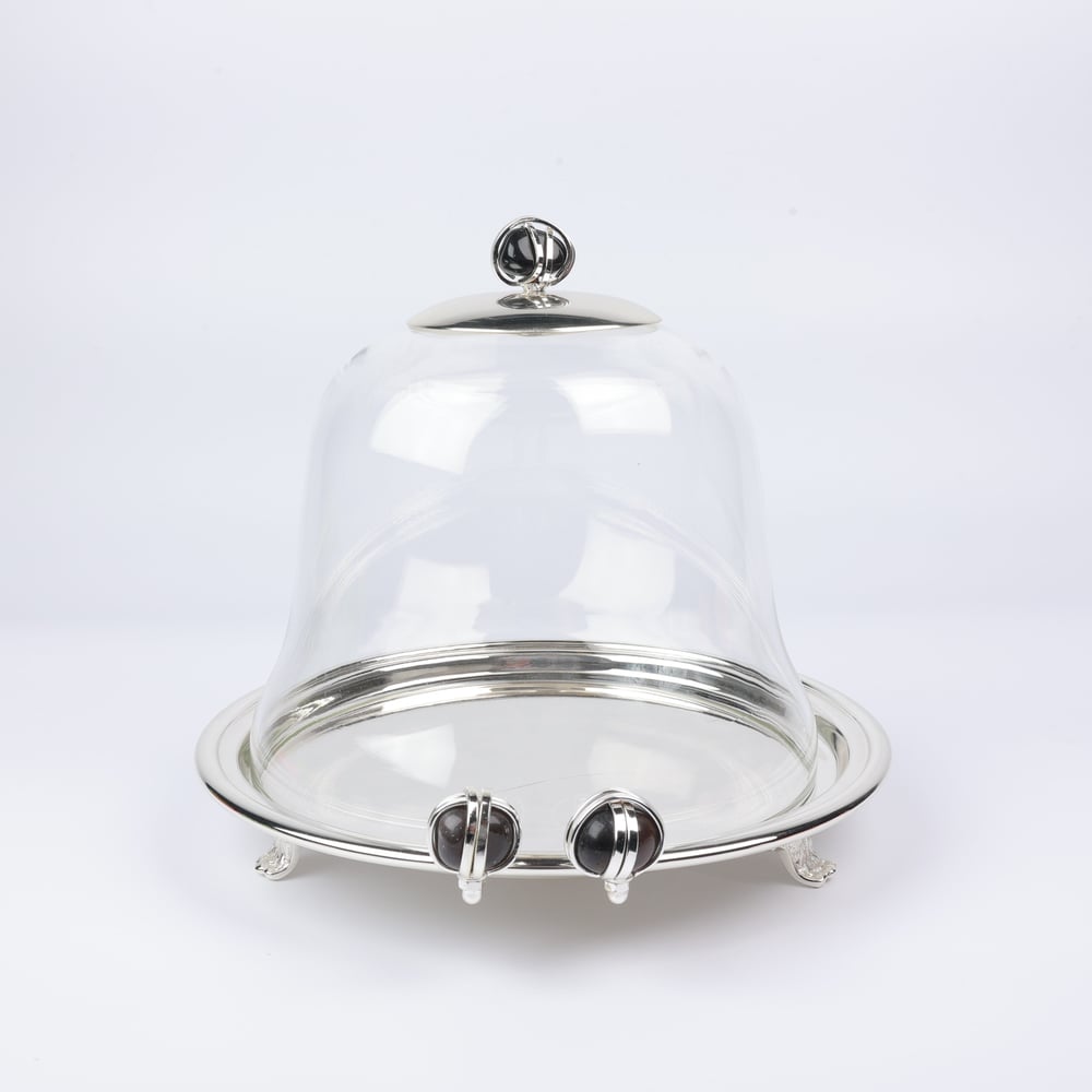 Select Dt Cake Stand Wıth Glass Cover Beyaz Taş -Siyah Taş