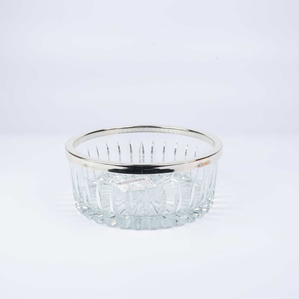 Select Gümüş Yayvan Kesme Cam Kase 19*8