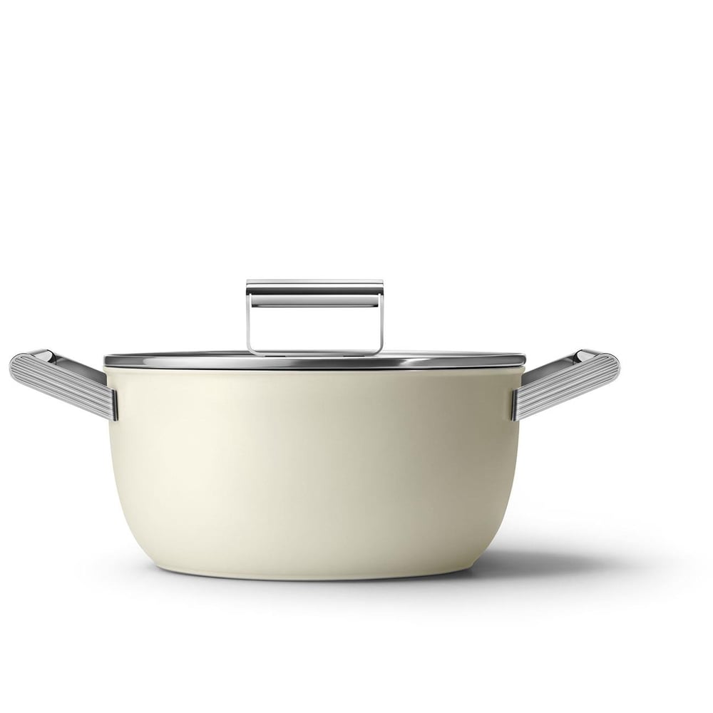 Smeg Smeg Cookware 50S Style Krem Tencere Cam Kapaklı 24 Cm, 4.5Mm Taban Kalınlığı, 4,6 Lt