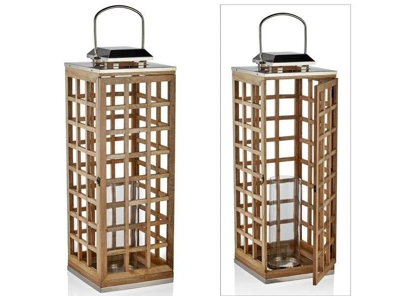 Wooden Cage Nıckel Large Lantern 31X31X90 Cm