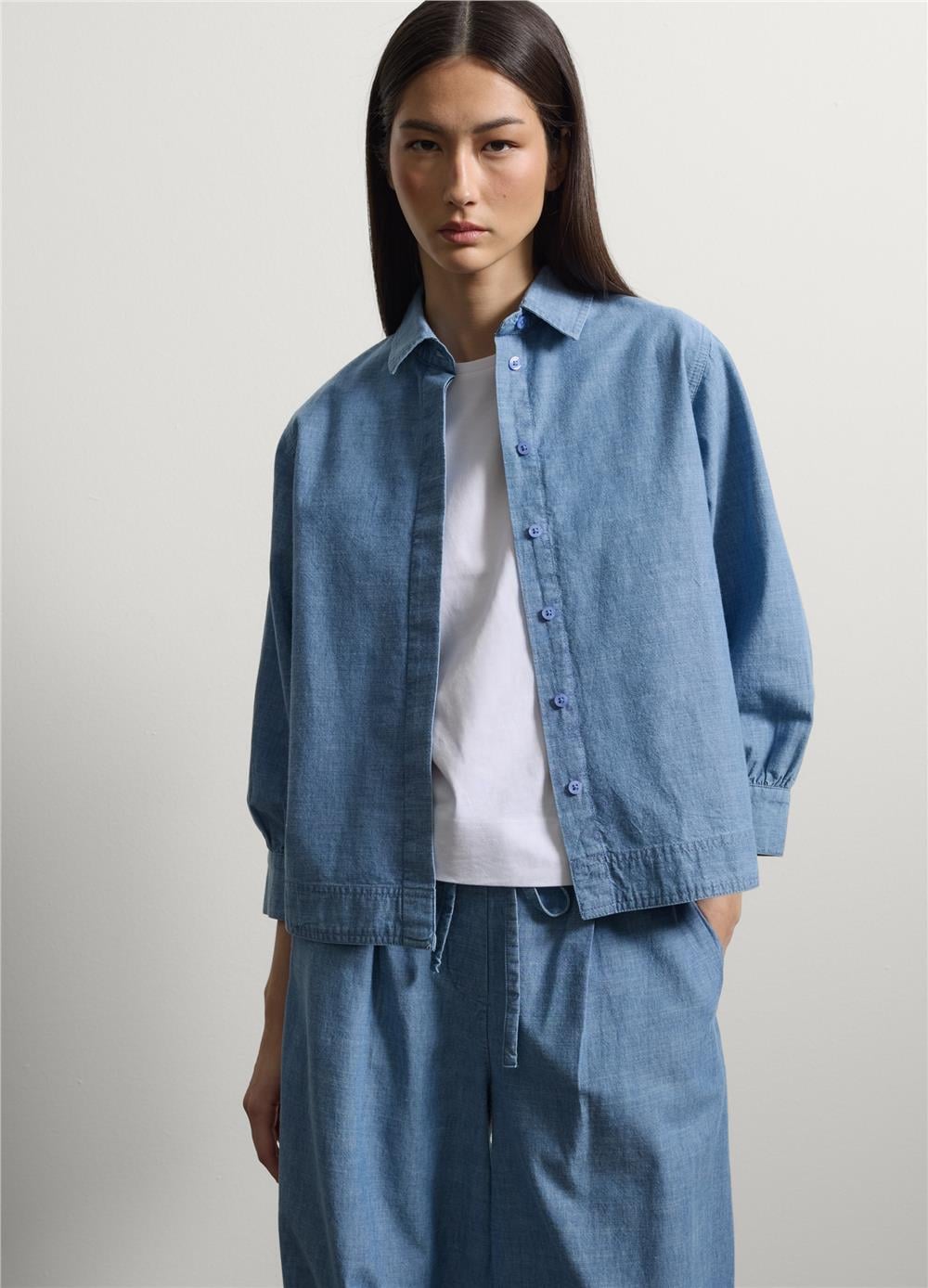 Açık Mavi Pamuk Denim Klasik Yaka Regular Fit Gömlek