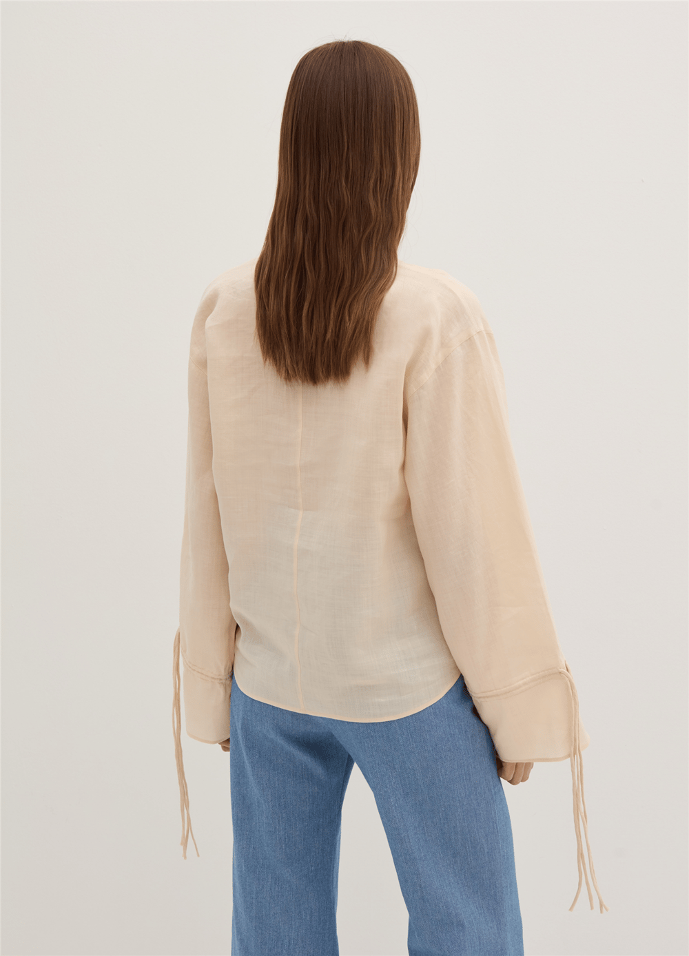 Bağcık Detaylı Oversize Rami Bej Bluz