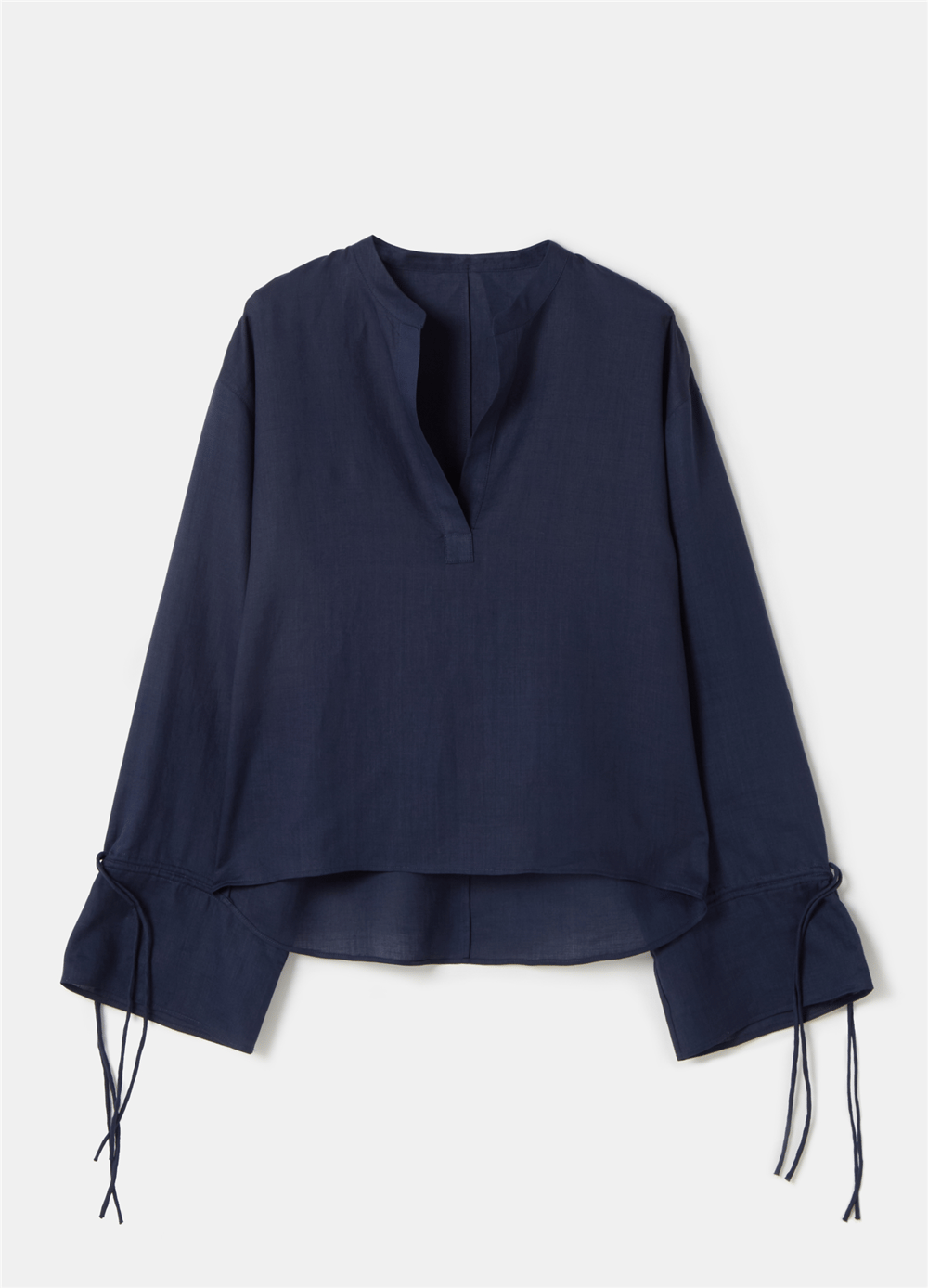 Bağcık Detaylı Oversize Rami Lacivert Bluz