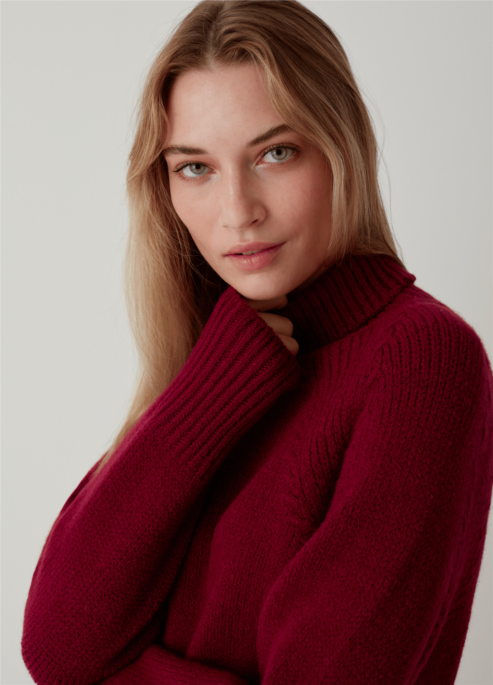 Balıkçı Yaka Reglan Kollu Bordo Kazak