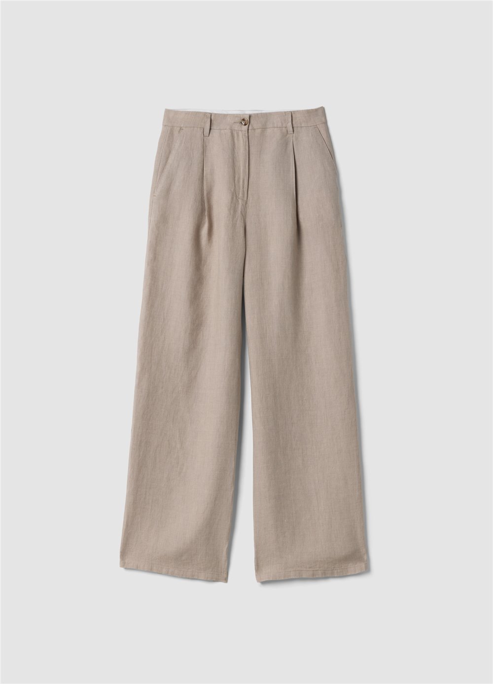 Bej Keten Regular Fit Pantolon