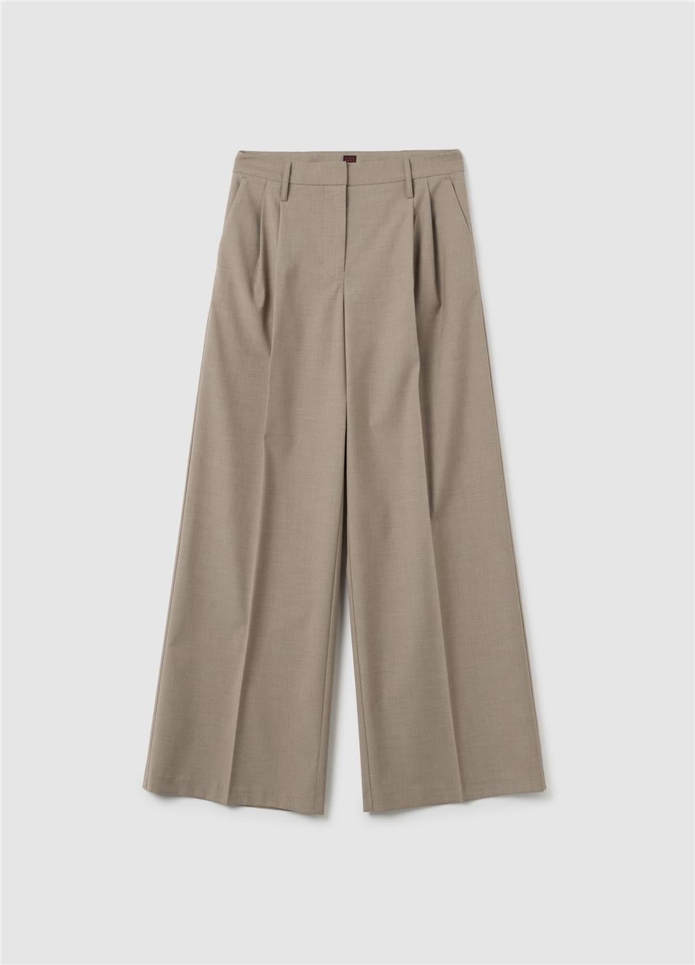 Bej Karışımlı Esnek  Bol Paça Pantolon