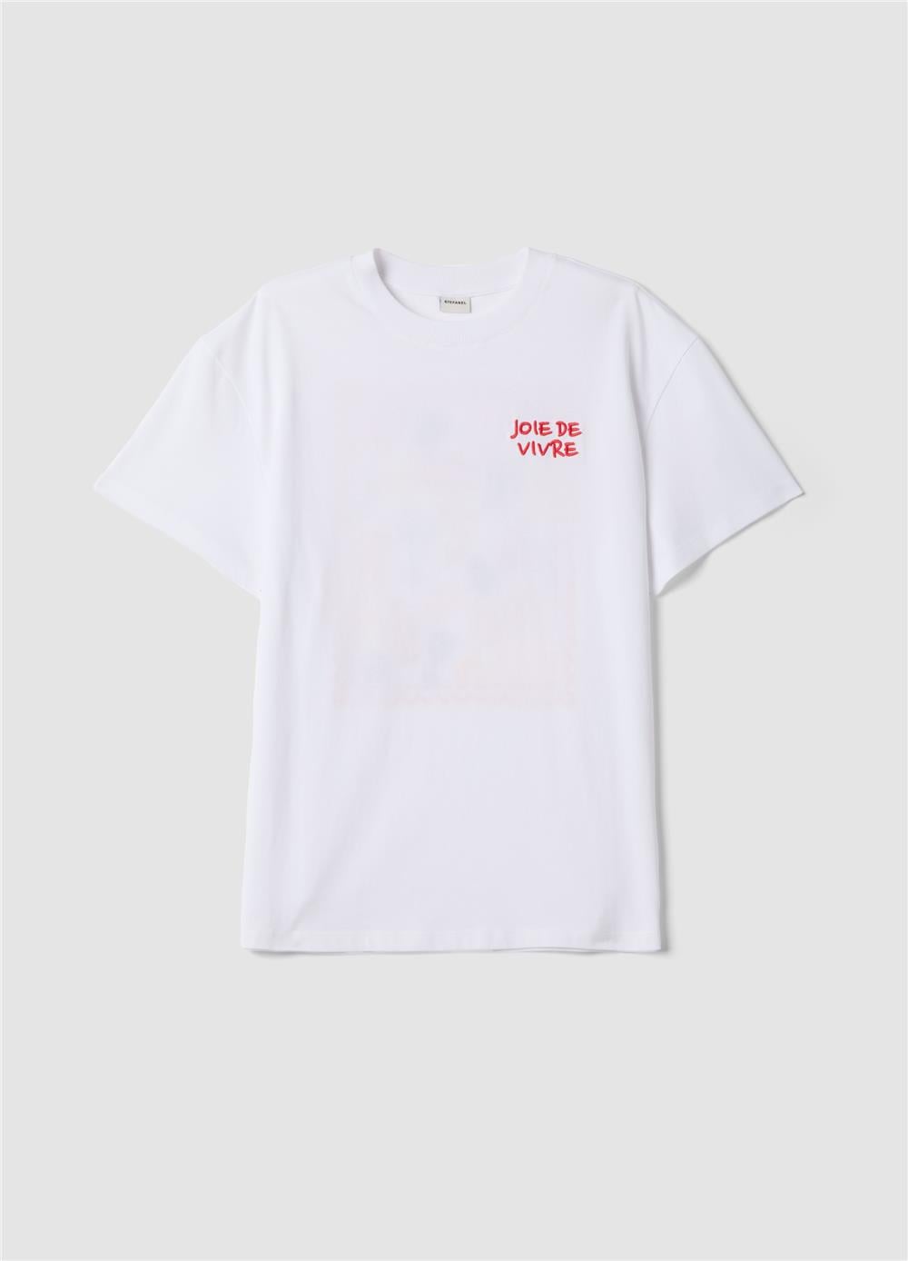 Beyaz Nakışlı Oversize Pamuk Tişört