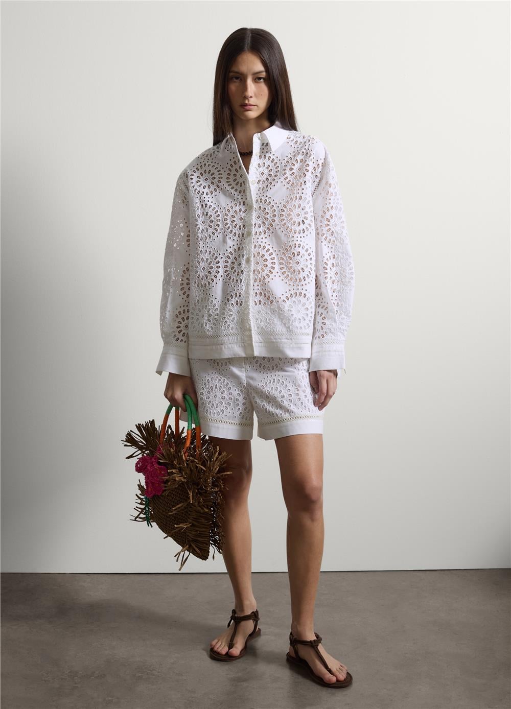 Beyaz Pamuk Broderie Anglaise Oversize Gömlek