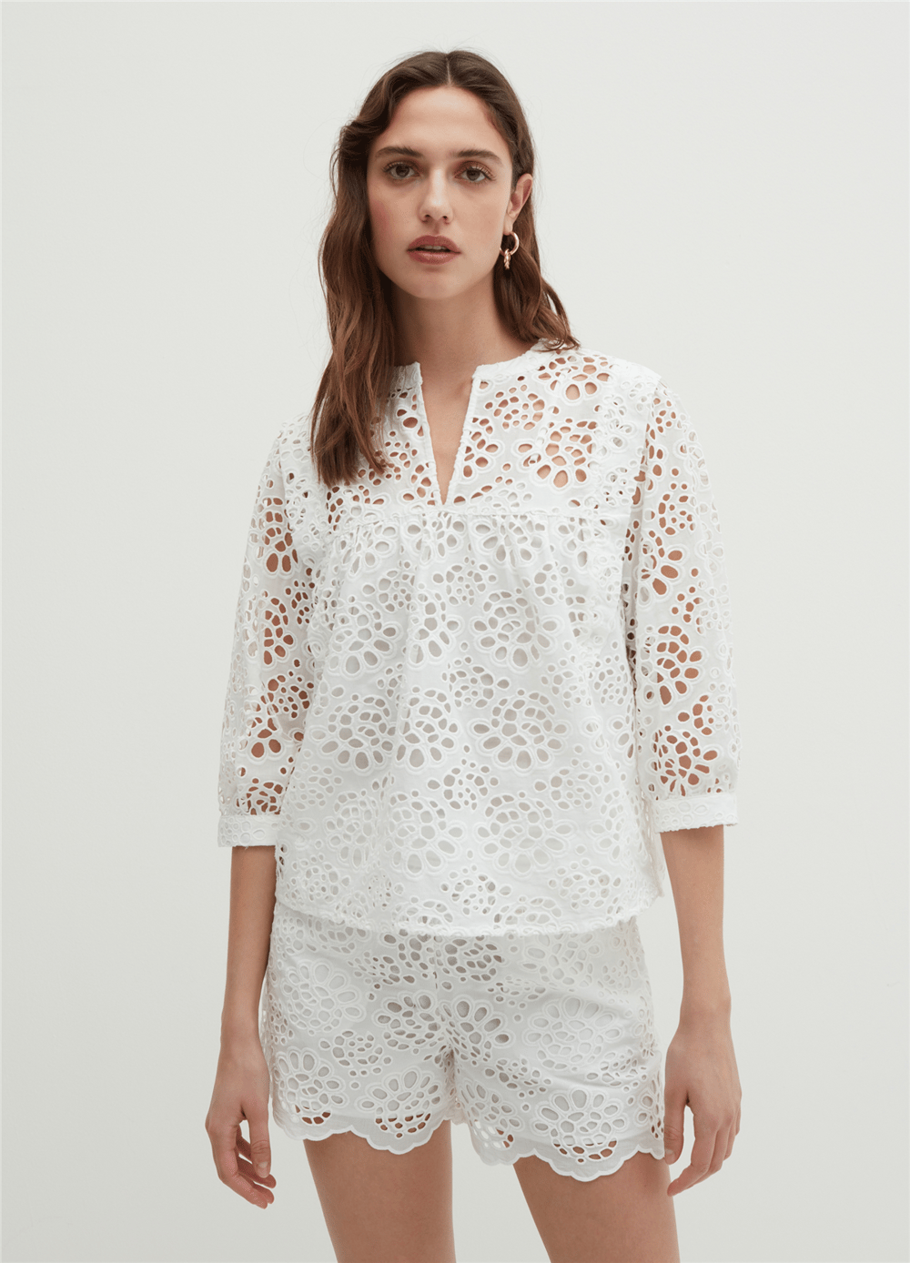 Broderie Anglaise Beyaz Bluz